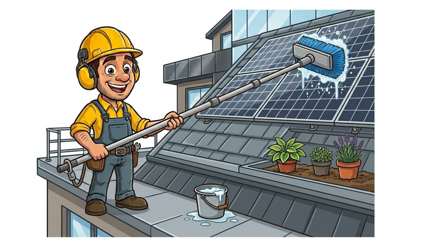 Illustratie van het reinigen van zonnepanelen